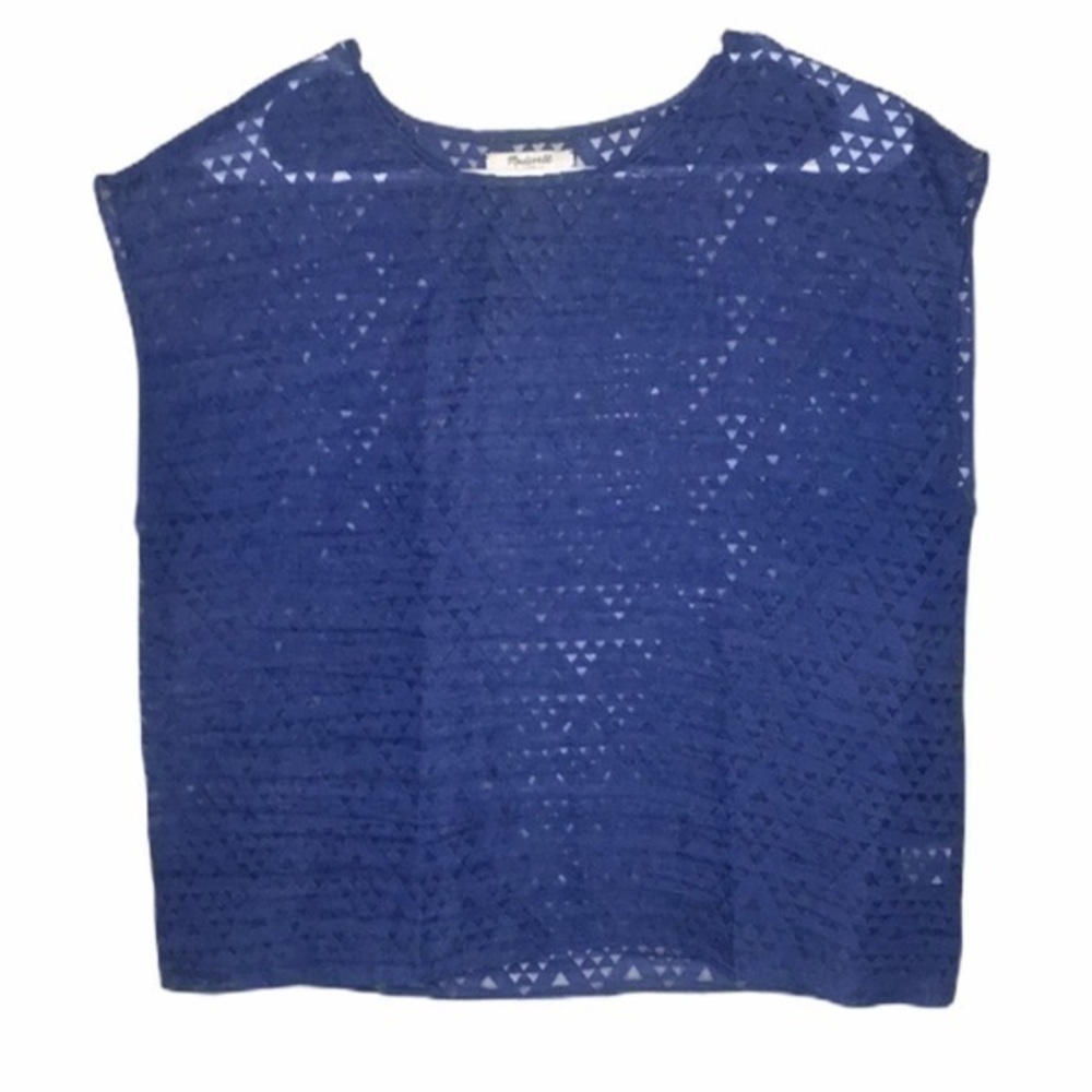 MADEWELL blue geometric cutout sheer blouse